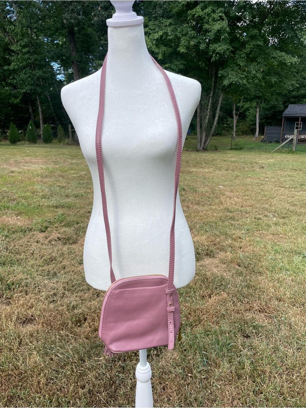 HOBO Mauve Leather Fringe Hobo Crossbody